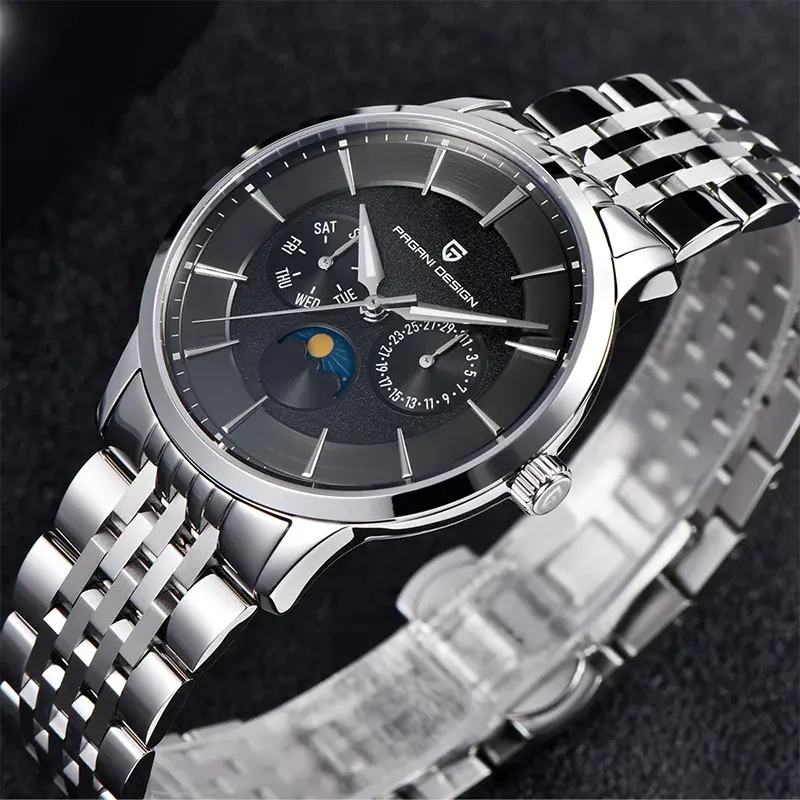 Pagani Design Vintage Moonphase Black Dial Men's Watch- PD-1795